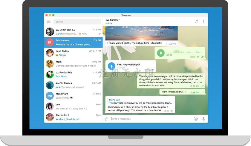 Telegram Desktop 在 Windows 上的界面
